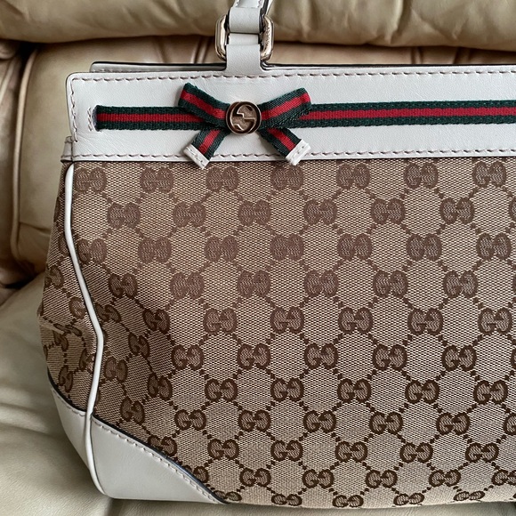 LKNW Gucci Mayfair COA with Modifications GG Bow Detail Canvas Leather - Picture 3 of 16